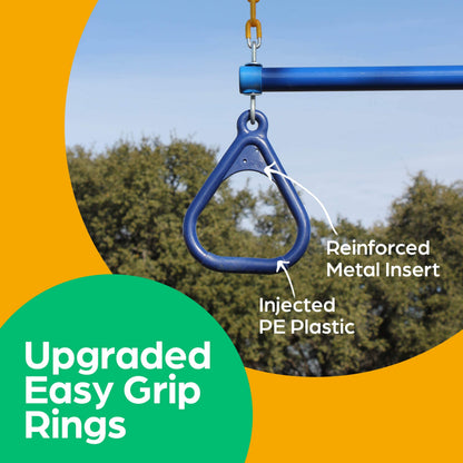 Jungle Gym Kingdom 18" Trapeze Swing Bar with Rings 48" Heavy Duty Chain Swing Set Accessories & Locking Carabiners