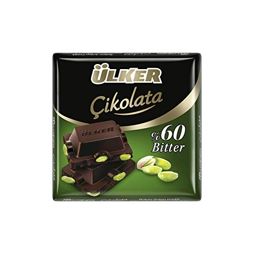 Ulker Butun Antep Fistikli Bitter Cikolata Dark Chocolate with Whole Pistachios Turkish Chocolate