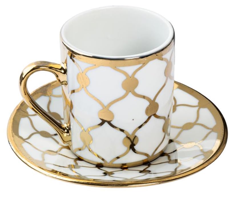 Nour Bone China Coffee Cup & Saucer Style 2500-L 6 Cups & 6 Saucer Turkish Greek Coffee, Espress, Porcelain, Coffee Set, Stylish