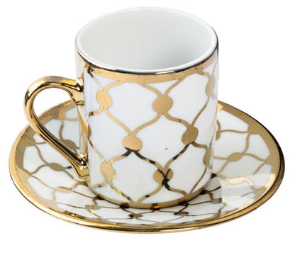 Nour Bone China Coffee Cup & Saucer Style 2500-L 6 Cups & 6 Saucer Turkish Greek Coffee, Espress, Porcelain, Coffee Set, Stylish