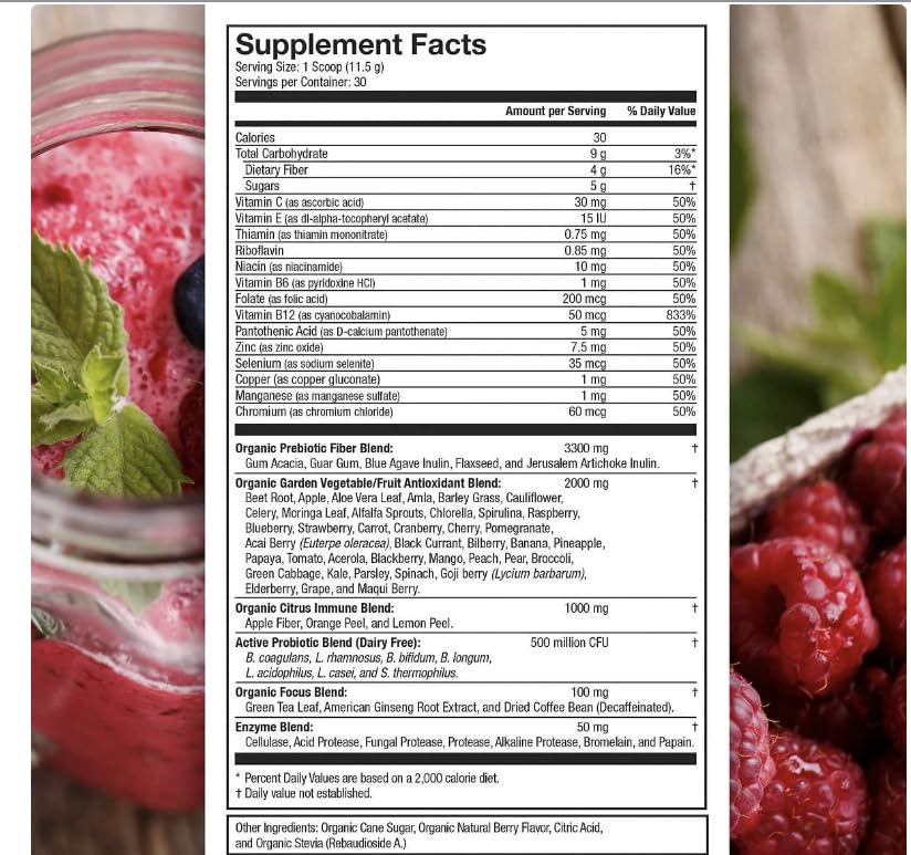 Terra-Kai Organics Juce Super Fruit and Veggie Blend Drink, 12.2-Ounce Garden Berry, 30 Servings, Greens Powder, Green Juice Powder, Super Food, Greens Drink (Pack 2)