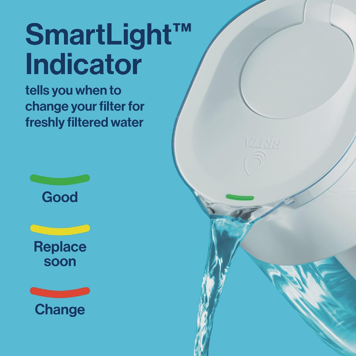Brita Tahoe Large 10 Cup Water Filter Pitcher with Smart Light Filter Reminder and 1 Standard Filter- Transparent Teal
