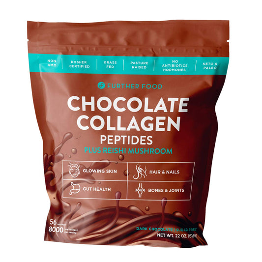 Further Food Dark Chocolate Collagen Peptides Powder Plus Reishi Mushroom 56 Servings 8,000 mg of Hydrolyzed Grass Fed,Keto, Paleo, Sugar Free
