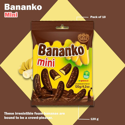 Kraš Bananko 120g - Irresistibly Delicious Mini Chocolate Covered Foam Bananas - Treat Yourself to Every Bite of Sweet Bliss! Pack of 5