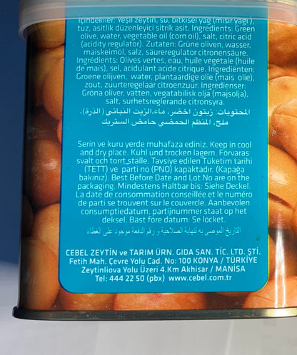 Cebel Natural Scratched Green Olives 35.27oz (Net 1000g, Drained 700g) Easy Open Tin