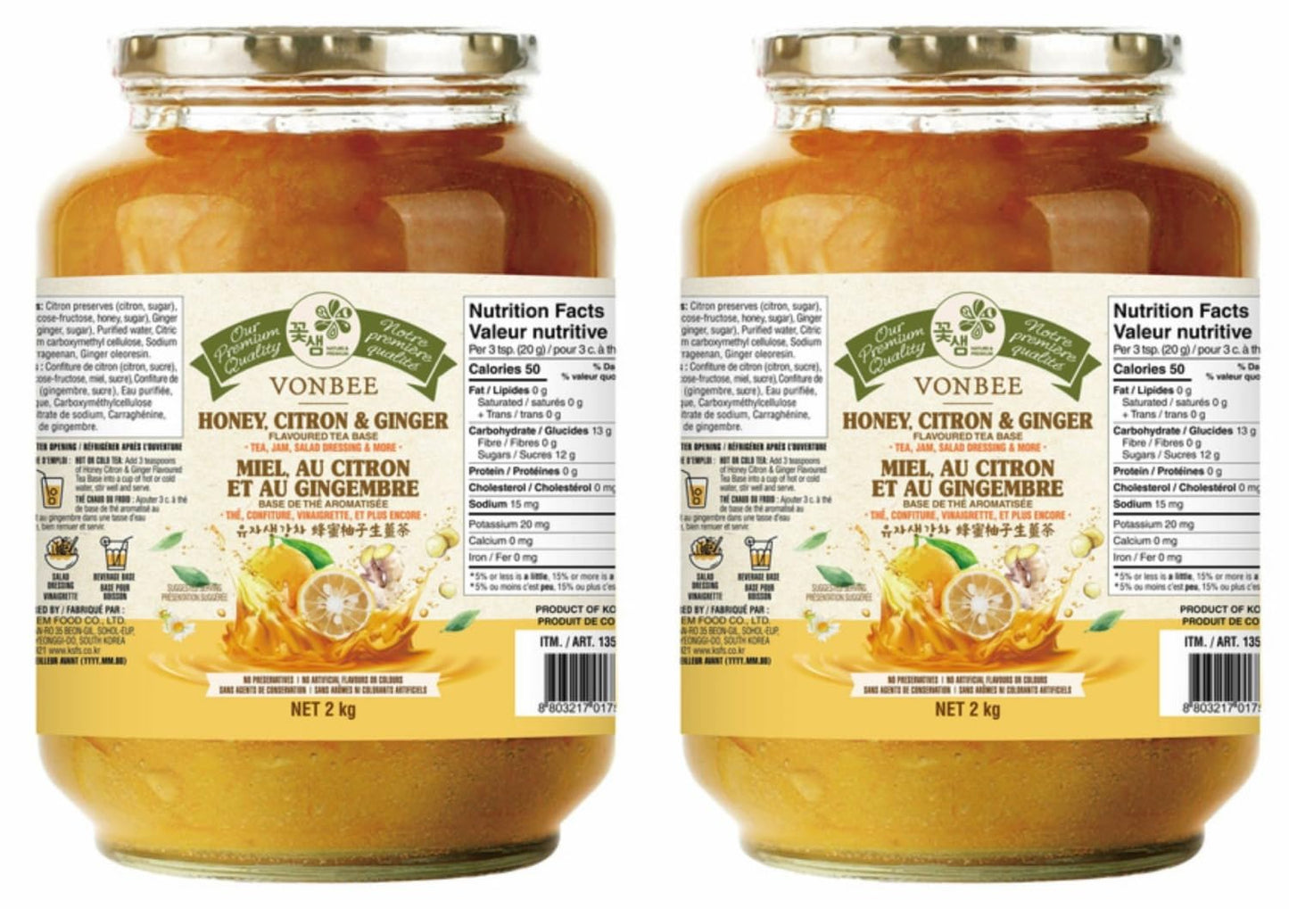 VONBEE HONEY CITRON & GINGER TEA 4.4 Lb - SET OF 2