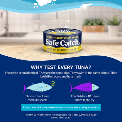 Safe Catch Wild Ahi Yellowfin Tuna Fish, Wild Caught, Lowest Mercury, Lean Protein, Omega 3, Gluten-Free, Kosher