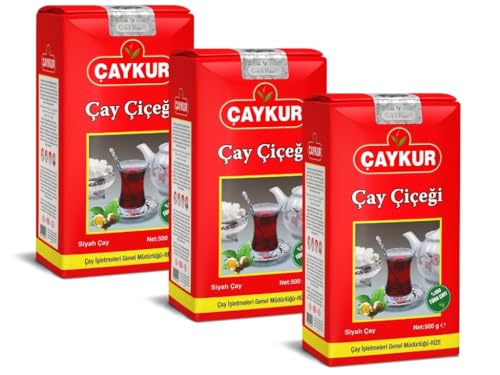 ÇAYKUR Cay Cicegi Turkish Black Tea, Tomurcuk Golden Buds Blend, Naturally Aromatic Loose Leaf, Bright Red Color 500gr / 17.6 Oz (Pack of 3)