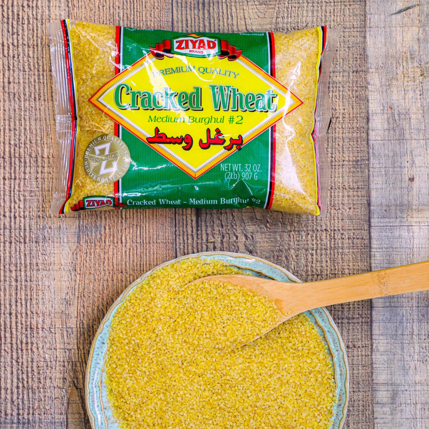 Ziyad Cracked Bulgur Wheat | Medium #2, 32oz | Fiber-Rich Whole Grain | Nutty Flavor, Chewy Texture | Great in Tabbouleh, Kibbeh, Soups, Curries and Salads | Vegan | Cooks in 30 Minutes | Burghul No. 2, 32oz