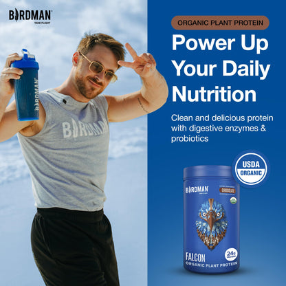 BIRDMAN Falcon Vegan Protein Powder Organic, Stevia & Sugar Free, Plant Based Protein, Low Carb, Dairy Free, Keto, Non Whey Protein, Probiotic, Pea Protein | Vanilla Flavor