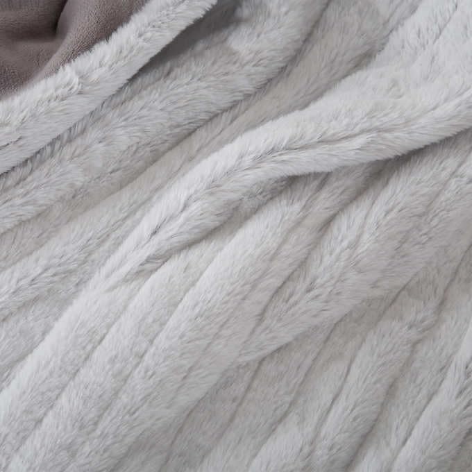 Berkshire Life Heated Throw - 50 in X 60 in Electric Blanket - EZ Touch Button - 4 Heat Settings - Machine Washable - Extra Long Cord - Reversable White Luxe Faux Fur to Color - Grey