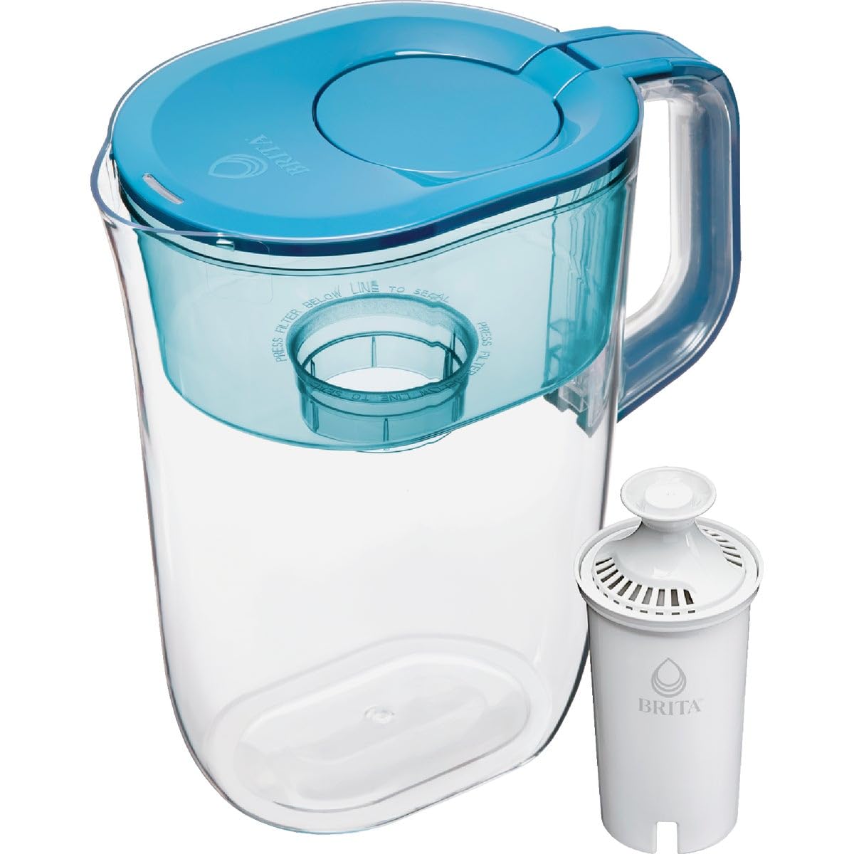 Brita Tahoe Large 10 Cup Water Filter Pitcher with Smart Light Filter Reminder and 1 Standard Filter- Transparent Teal