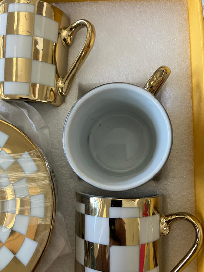 Nour Bone China Coffee Cup & Saucer Style 2500K, 6 Cups & 6 Saucer Turkish Greek Coffee, Espress, Porcelain, Coffee Set, Stylish