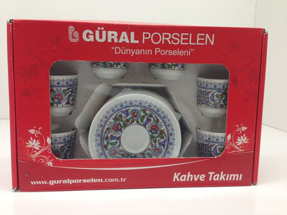 Turkish Coffee, Espresso Set of 6, Porcelain, Coffee Set, Floral, Stylish