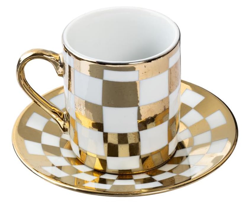 Nour Bone China Coffee Cup & Saucer Style 2500K, 6 Cups & 6 Saucer Turkish Greek Coffee, Espress, Porcelain, Coffee Set, Stylish