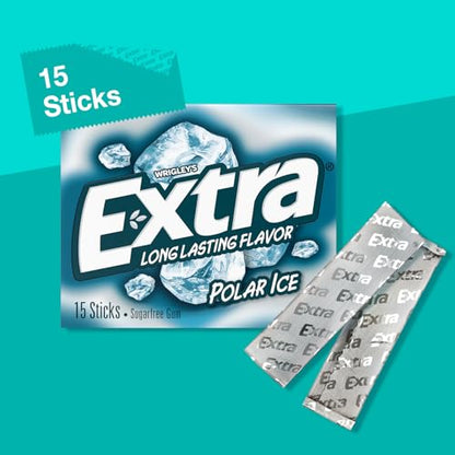 EXTRA Polar Ice Chewing Gum Packs, Sugar Free Gum in Bulk for Fresh Breath, 15 Sticks
