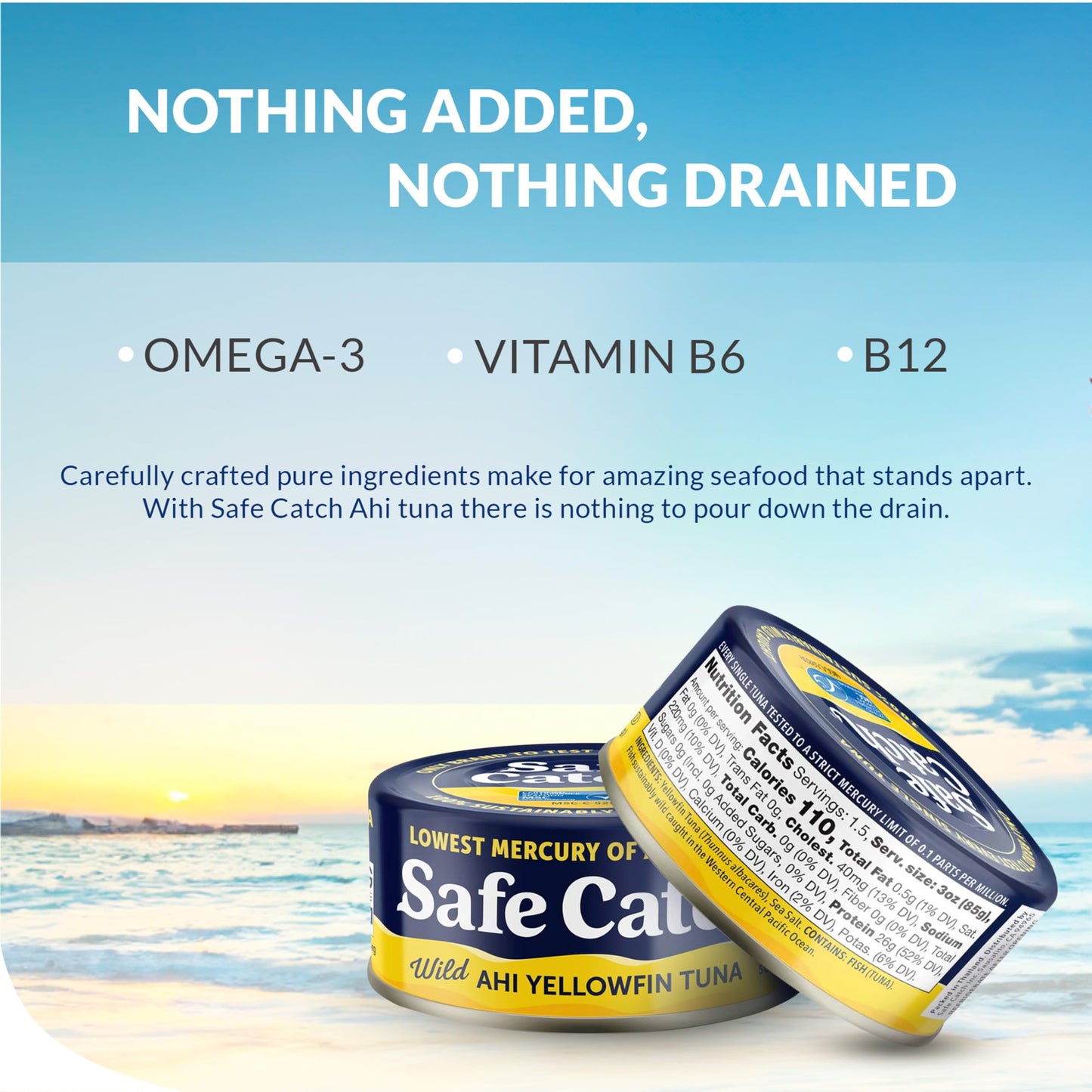 Safe Catch Wild Ahi Yellowfin Tuna Fish, Wild Caught, Lowest Mercury, Lean Protein, Omega 3, Gluten-Free, Kosher
