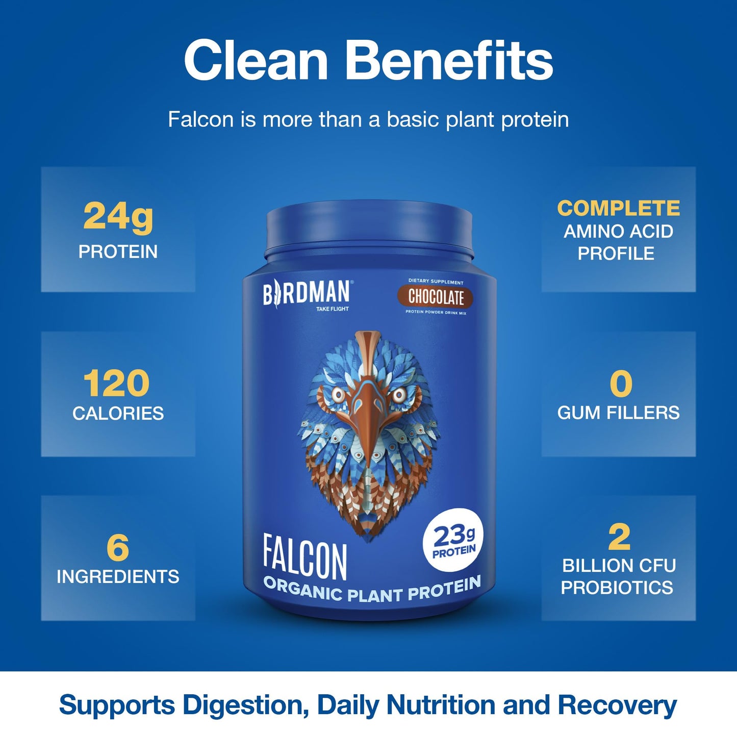BIRDMAN Falcon Vegan Protein Powder Organic, Stevia & Sugar Free, Plant Based Protein, Low Carb, Dairy Free, Keto, Non Whey Protein, Probiotic, Pea Protein | Vanilla Flavor