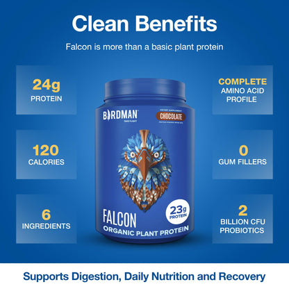 BIRDMAN Falcon Vegan Protein Powder Organic, Stevia & Sugar Free, Plant Based Protein, Low Carb, Dairy Free, Keto, Non Whey Protein, Probiotic, Pea Protein | Vanilla Flavor