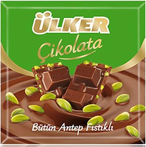 Ulker Butun Antep Fistikli Bitter Cikolata Dark Chocolate with Whole Pistachios Turkish Chocolate Pack of 24