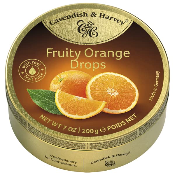 Cavendish & Harvey | Fruity Orange Hard Candy Drops | 7 Ounce Tin - Pack of 9