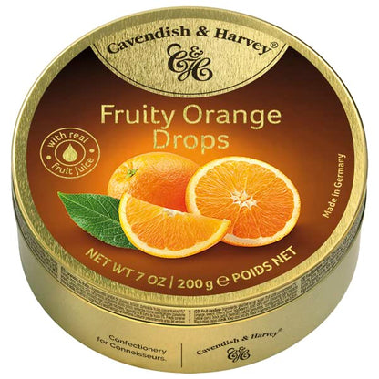 Cavendish & Harvey | Fruity Orange Hard Candy Drops | 7 Ounce Tin - Pack of 9