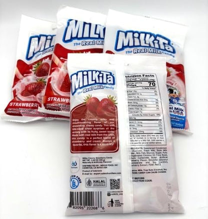 Real Milk Candy MilkitaMilky Creamy Strawberry Candy - Indulge in Creamy Delight with Bursting Strawberry Flavor – 3.52oz (pack of 4)