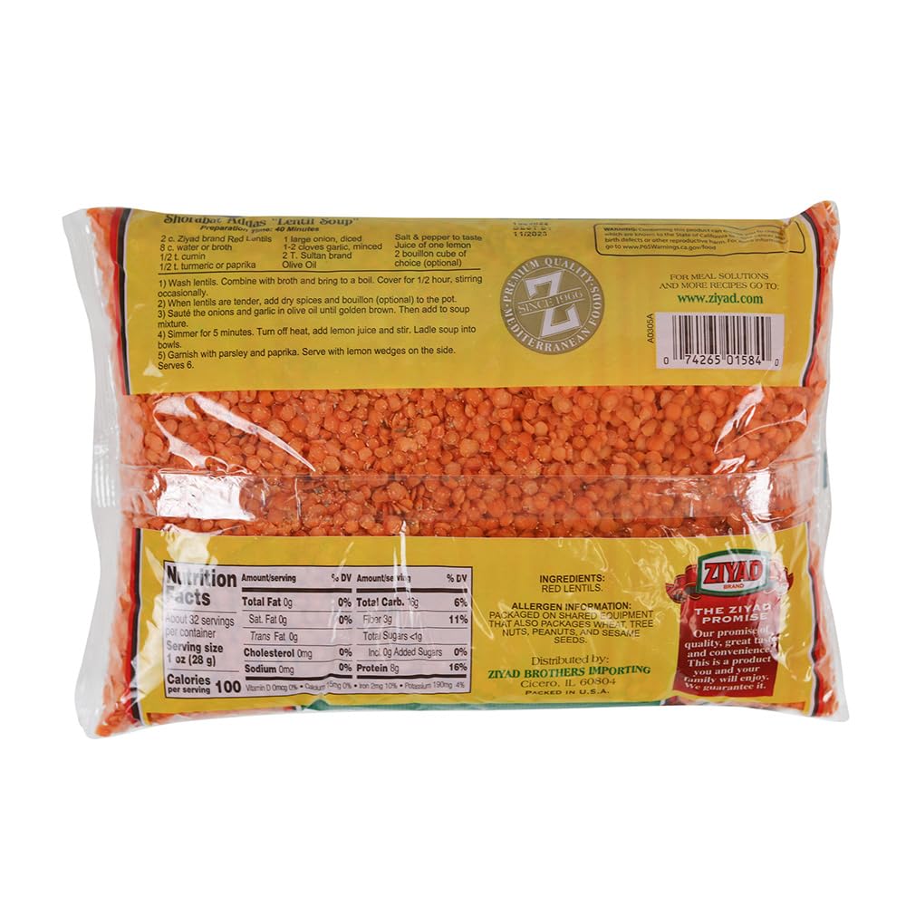 Ziyad Red Lentils, Superfood, Ancient Grains, No Additives, No Preservatives, Great Source of Protein