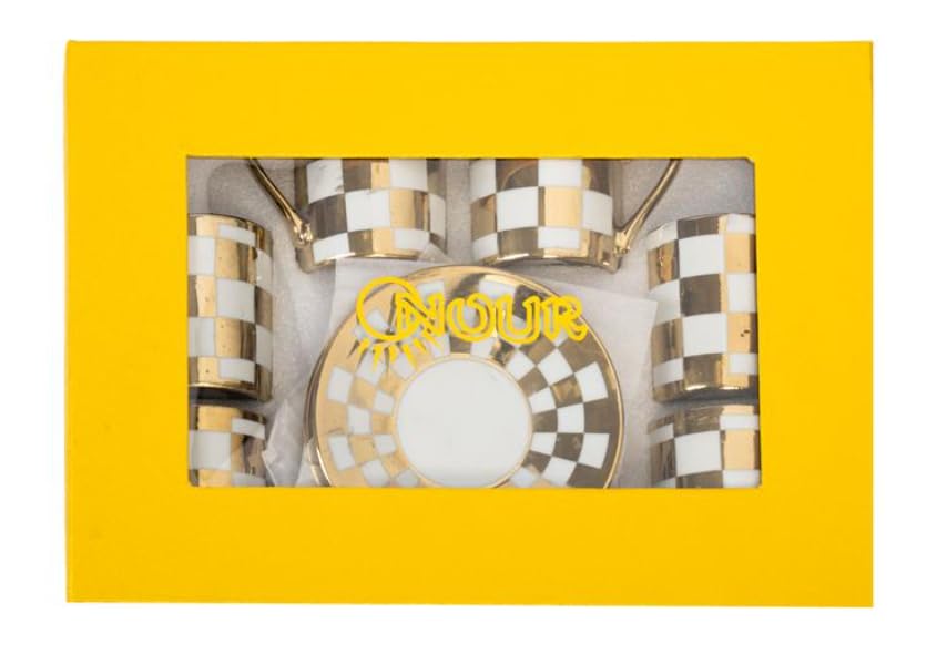 Nour Bone China Coffee Cup & Saucer Style 2500K, 6 Cups & 6 Saucer Turkish Greek Coffee, Espress, Porcelain, Coffee Set, Stylish