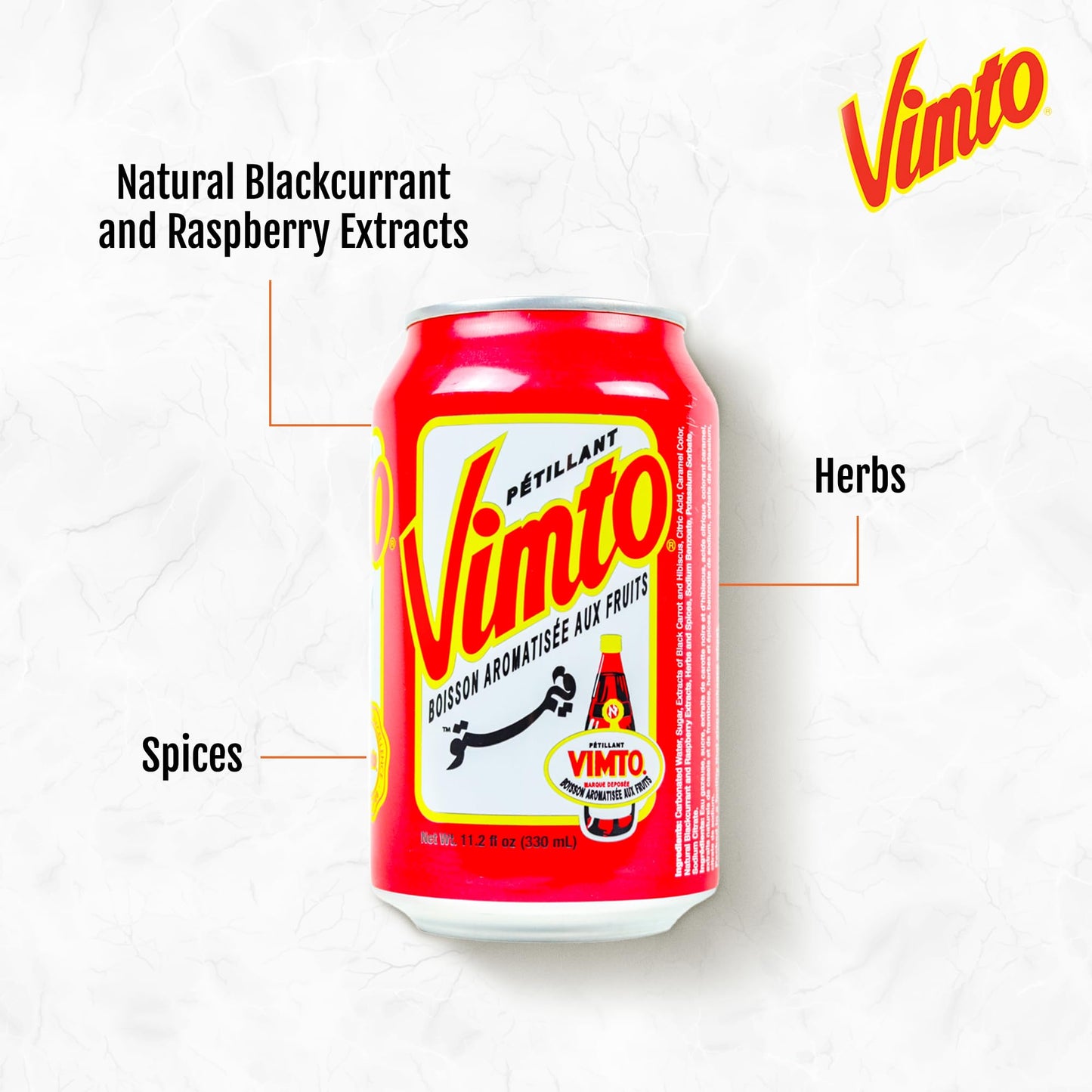 Vimto Sparkling Fruit Flavored Drink, Flavored with Natural Extracts of Blackcherry, Rasberry Juice and Herbs