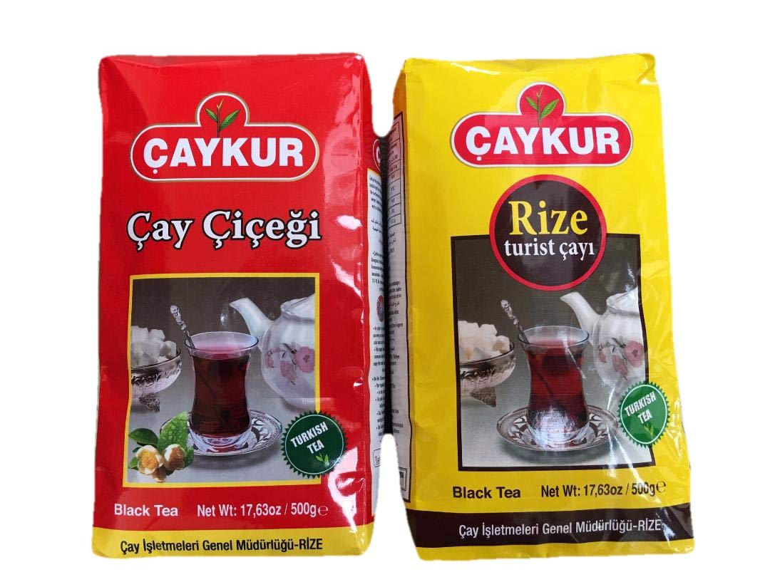 Turkish Tea Caykur Loose Leaf Black Tea Bundle - One 17.5 oz Bag Rize Turist Cayi - One 17.5 oz Bag Cay Cicegi