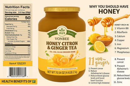 VONBEE HONEY CITRON & GINGER TEA 4.4 Lb Two Pack