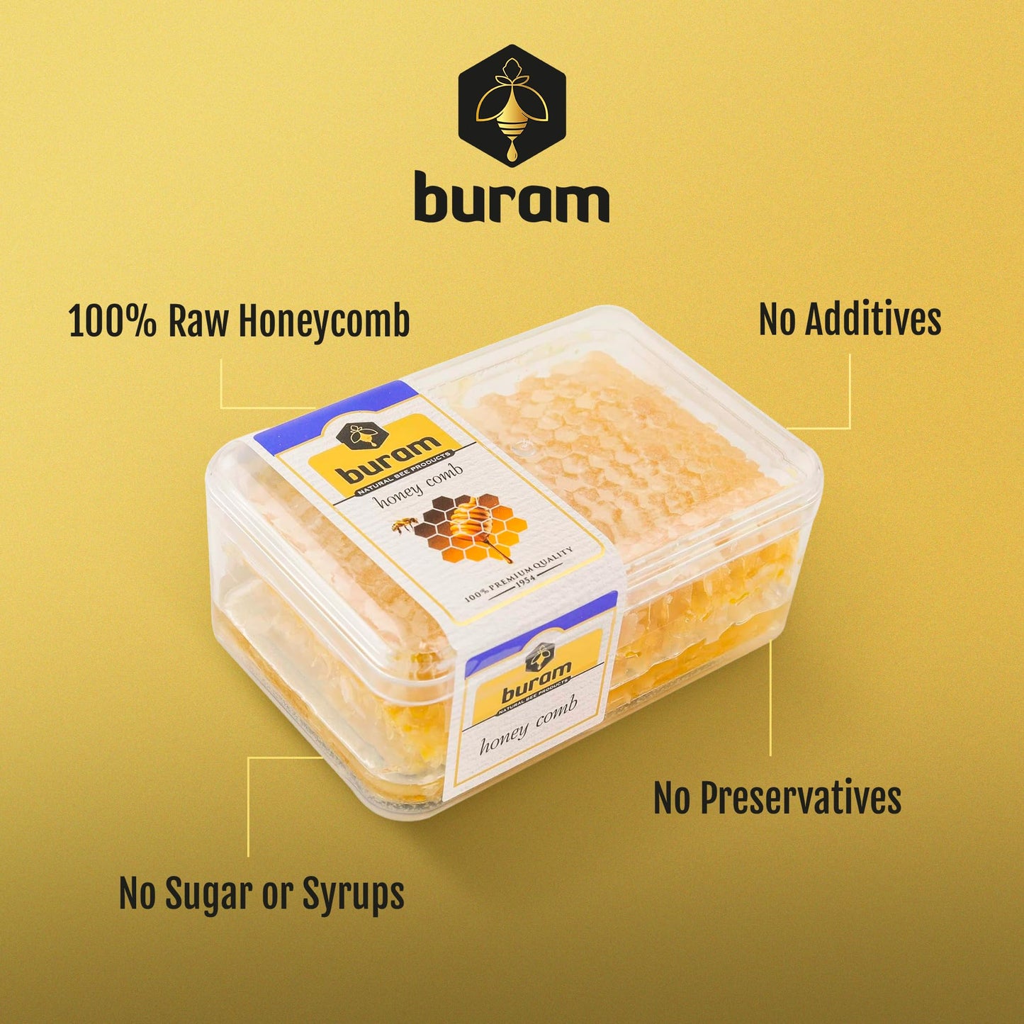 Buram Gourmet Raw Honeycomb | All-Natural | Pure Unfiltered | Edible Wax | No Additives, No Preservatives | Harvested from Turkish Mountains |