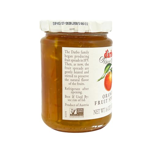 D’arbo Orange Fruit Spread, 16 oz (454 g) | All-Natural Austrian Marmalade | Made with Real Oranges | No Artificial Colors or Preservatives