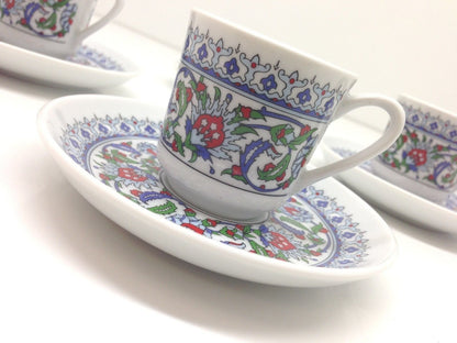 Turkish Coffee, Espresso Set of 6, Porcelain, Coffee Set, Floral, Stylish