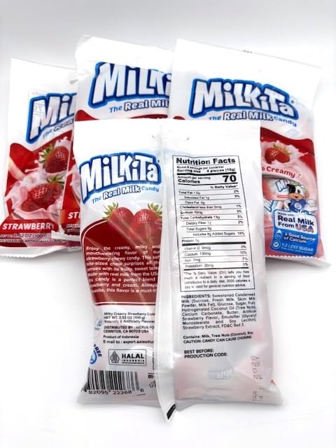 Real Milk Candy MilkitaMilky Creamy Strawberry Candy - Indulge in Creamy Delight with Bursting Strawberry Flavor – 3.52oz (pack of 4)
