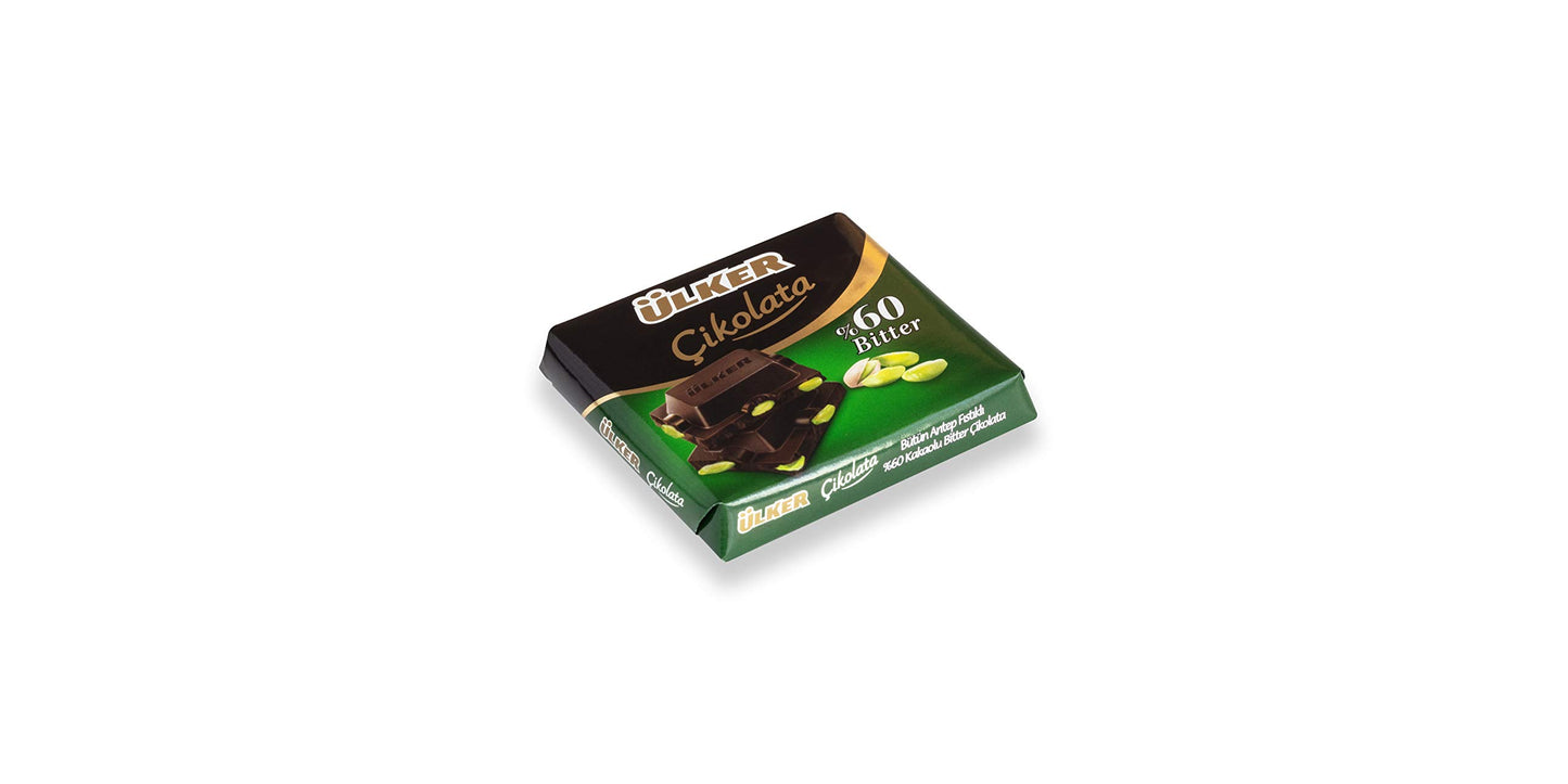 Ulker Butun Antep Fistikli Bitter Cikolata Dark Chocolate with Whole Pistachios Turkish Chocolate Pack of 6