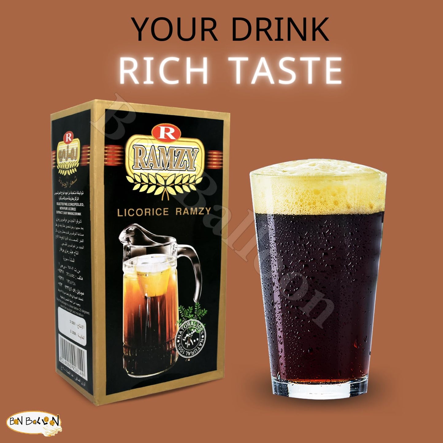 bonballoon 100 Organic & Natural Pure Fine Premium Licorice Ramzy Ready To Mix Drink Raw Glycyrrhiza Glycyrrhizin Glabra Egyptian Tea Herbal Spices Herbs (1Pack = 7.05oz 200gm)