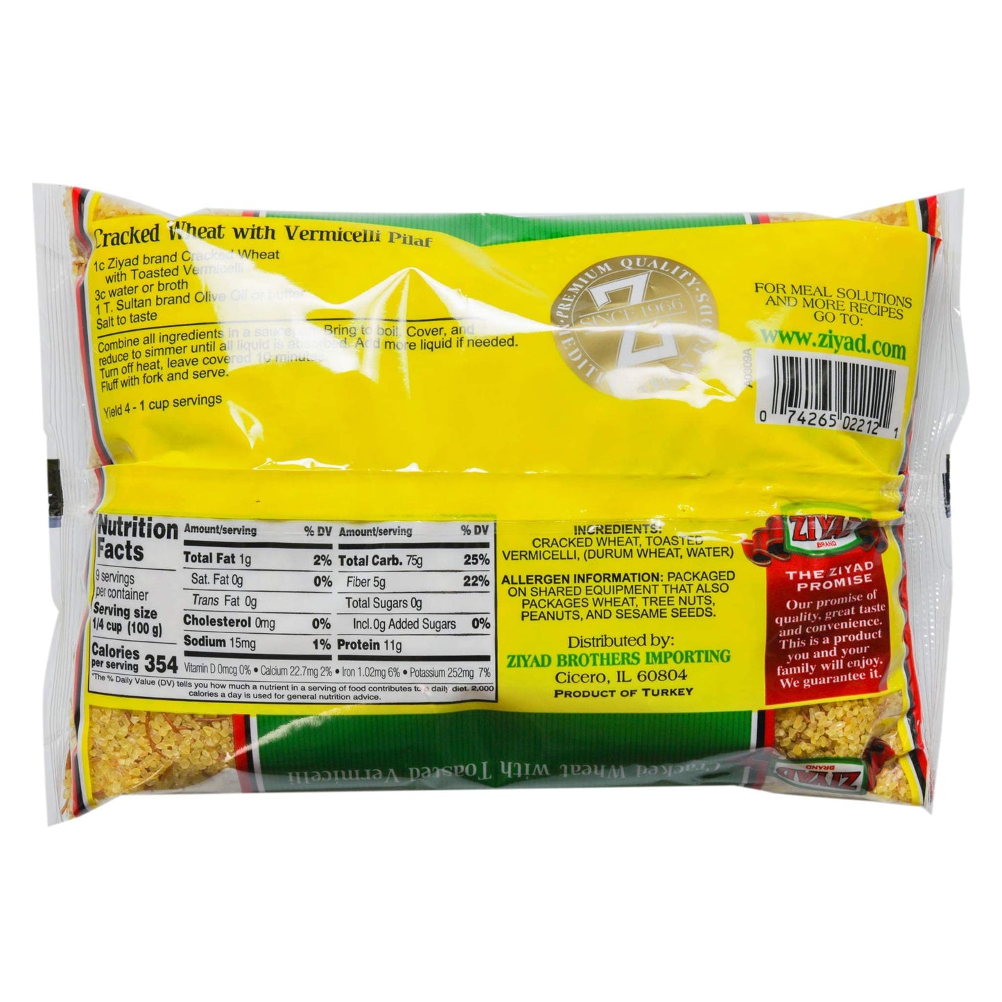 Ziyad Wheat Bulgur – Fiber-Rich Whole Grain, Nutty Flavor & Chewy Texture – Ideal for Tabbouleh, Kibbeh, Curries, Soups & Salads – Easy 30-Minute Prep, Vegan